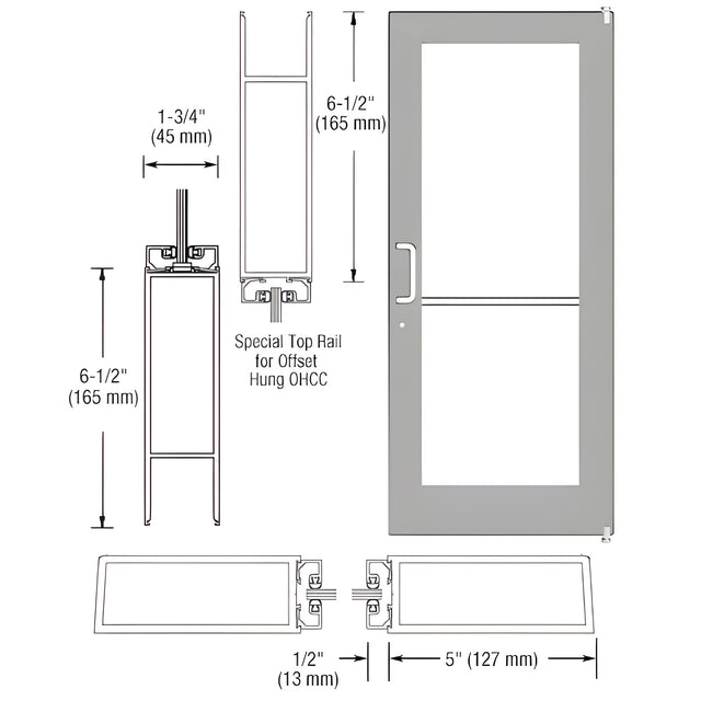 CRL-U.S. Aluminum Clear Anodized Custom Single Series 550 Wide Stile Offset Pivot Entrance Door for Overhead Concealed Door Closer