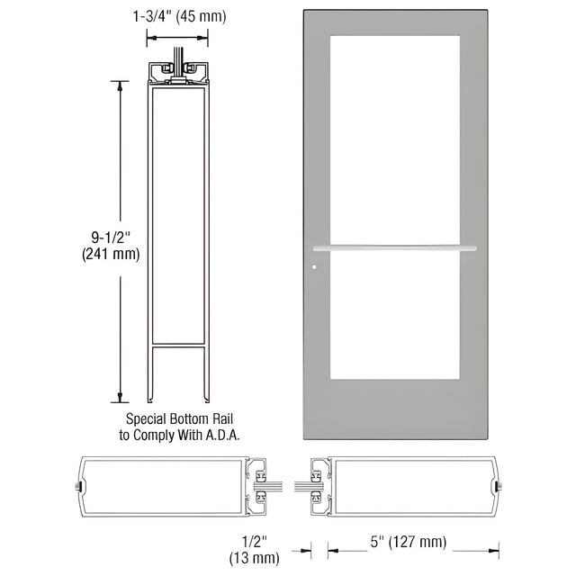 CRL-U.S. Aluminum Clear Anodized Custom Single Series 550 Wide Stile Center Pivot Entrance Door for Overhead Concealed Door Closer