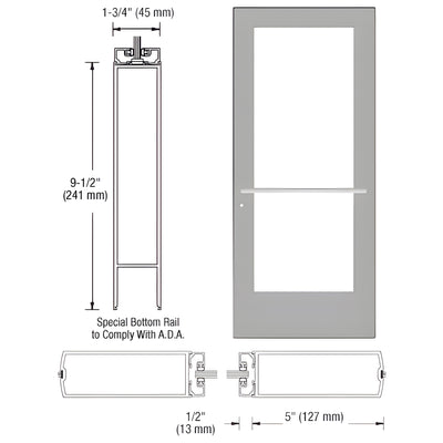 CRL-U.S. Aluminum Clear Anodized Custom Single Series 550 Wide Stile Center Pivot Entrance Door for Overhead Concealed Door Closer