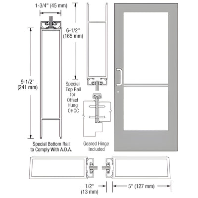 CRL-U.S. Aluminum Clear Anodized Custom Single Series 550 Wide Stile Geared Hinge Entrance Door for Overhead Concealed Door Closers