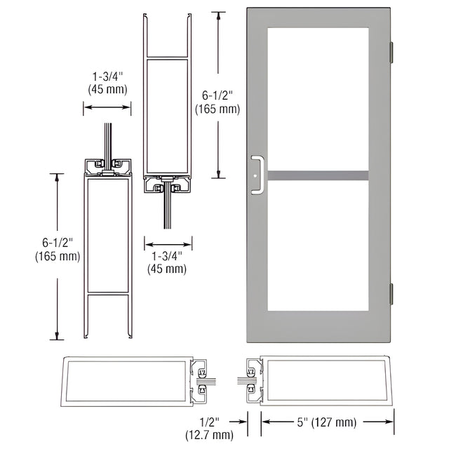 CRL-U.S. Aluminum Clear Anodized Custom Single Series 550 Wide Stile Butt Hinged Entrance Door For Panic and Overhead Concealed Door Closer