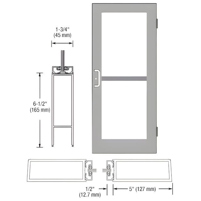 CRL-U.S. Aluminum Clear Anodized Custom Single Series 550 Wide Stile Butt Hinged Entrance Door For Panics and Surface Mount Door Closers