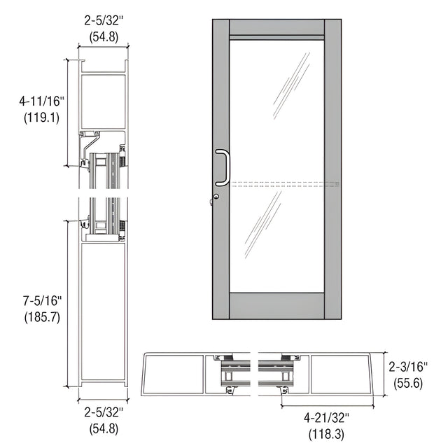 CRL-U.S. Aluminum Clear Anodized Custom Single Series 604 Blast Resistant Butt Hinge Entrance Door with Panic for Surface Mount Door Closer