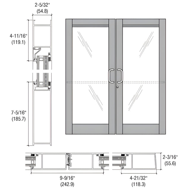 CRL-U.S. Aluminum Clear Anodized Custom Single Series 604 Blast Resistant Butt Hinge Entrance Door with Panic for Surface Mount Door Closer