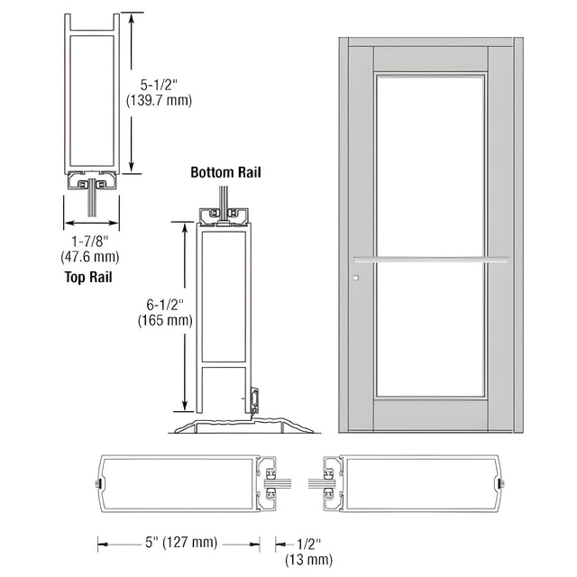 CRL-U.S. Aluminum Clear Anodized Custom Single Series 850 Durafront Wide Stile Center Pivot Entrance Door for Overhead Concealed Door Closer