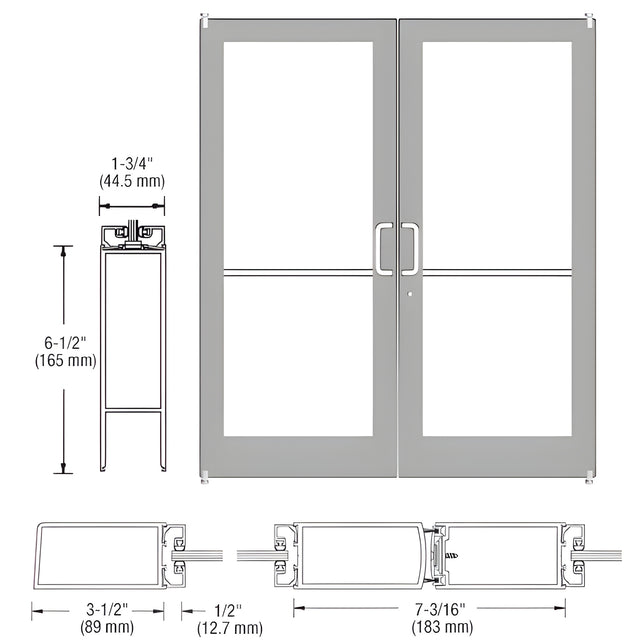 CRL-U.S. Aluminum Clear Anodized Custom Size Pair Series 400 Medium Stile Offset Pivot Showroom Doors for Surface Mount Door Closers