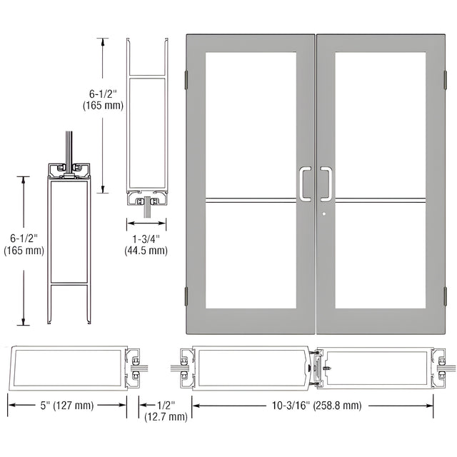 CRL-U.S. Aluminum Clear Anodized Custom Size Pair Series 550 Wide Stile Butt Hinge Entrance Door for Overhead Concealed Door Closers