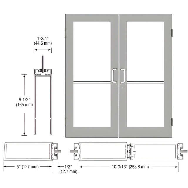 CRL-U.S. Aluminum Clear Anodized Custom Size Pair Series 550 Wide Stile Butt Hinge Entrance Doors for Surface Mount Door Closers