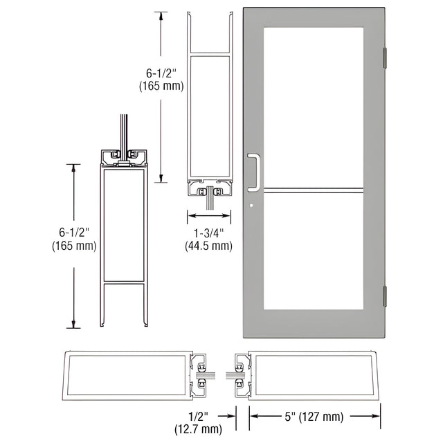 CRL-U.S. Aluminum Clear Anodized Custom Size Single Series 550 Wide Stile Butt Hinge Entrance Door for Overhead Concealed Door Closer