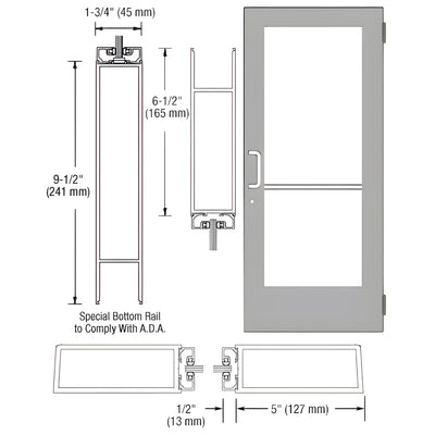 CRL-U.S. Aluminum Clear Anodized Custom Size Single Series 550 Wide Stile Butt Hinge Entrance Door for Overhead Concealed Door Closer