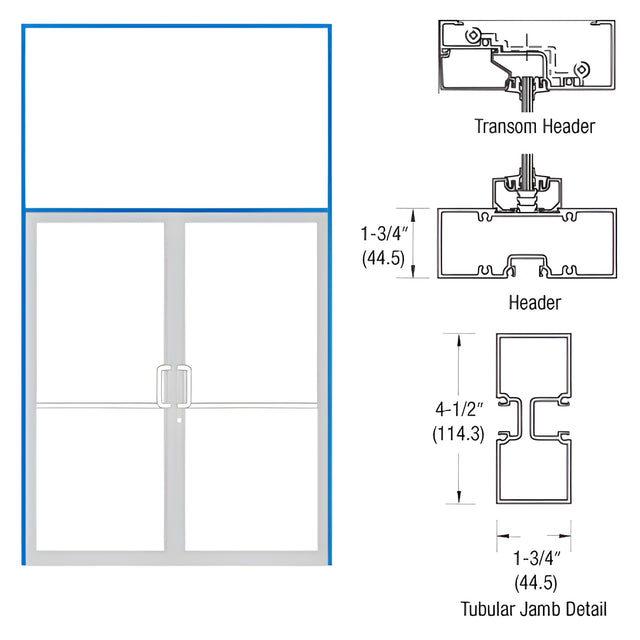 CRL-U.S. Aluminum Clear Anodized Double Door 75-1/2" x 126" 450 Series Single Acting Transom Frame
