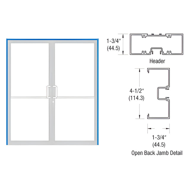 CRL-U.S. Aluminum Clear Anodized Double Door 75-1/2" x 85-3/4" 450 Series Single Acting Up and Over Frame