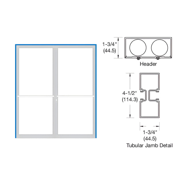 CRL-U.S. Aluminum Clear Anodized Double Door 75-1/2" x 85-3/4" 450 Series Up and Over Frame for Butt Hung OHCC