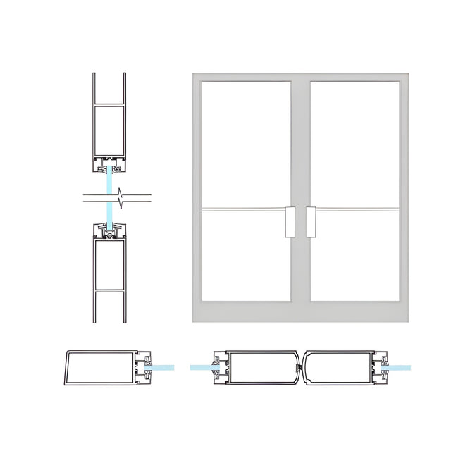 CRL-U.S. Aluminum Clear Anodized Double Doors Medium Stile NOA 72" x 84" Non Impact Offset Pivoted Door