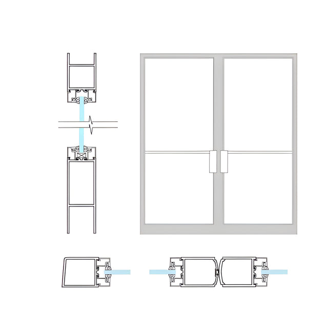 CRL-U.S. Aluminum Clear Anodized Double Doors Narrow Stile NOA 72" x 84" Non Impact Offset Pivoted Door
