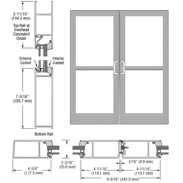 CRL-U.S. Aluminum Clear Anodized IG600 Series Custom Pair StormFront™ Butt Hinged Entrance for Panic and Overhead Concealed Closer