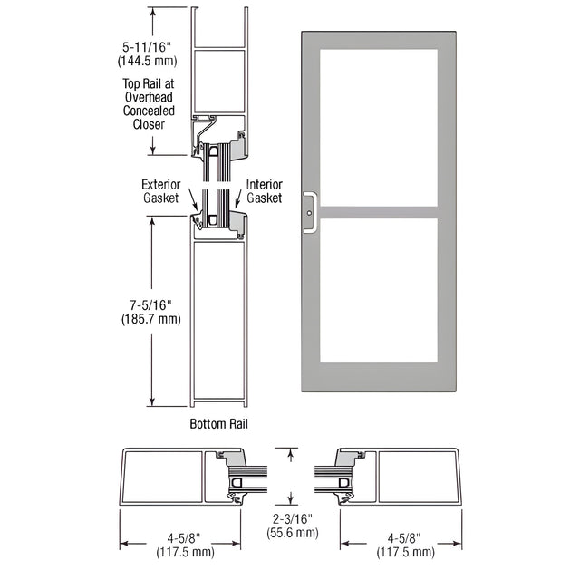CRL-U.S. Aluminum Clear Anodized IG600 Series Custom Single StormFront™ Butt Hinged Entrance for Panic and Overhead Concealed Closer
