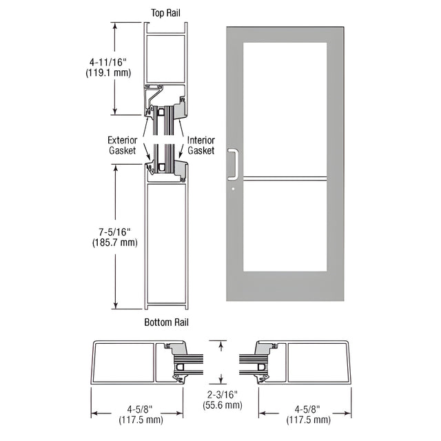 CRL-U.S. Aluminum Clear Anodized IG600 Series Custom Single StormFront™ Gear Hinged Entrance for Surface Closer
