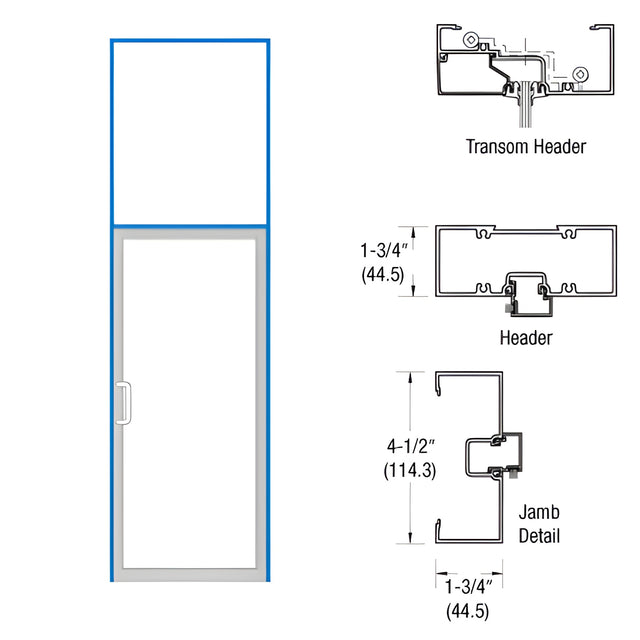 CRL-U.S. Aluminum Clear Anodized Open Back Transom Door Frame for Hinge Right Single Door with Offset Pivots, Panics and Using Surface Closers