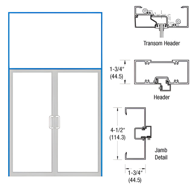 CRL-U.S. Aluminum Clear Anodized Open Back Transom Door Frame for Pair of Doors with Offset Pivots, Panics and Using Surface Closers