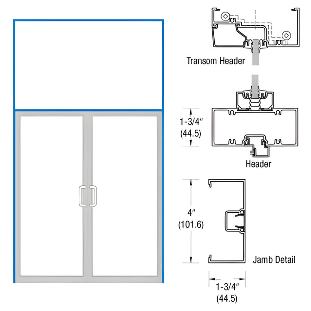 CRL-U.S. Aluminum Clear Anodized Open Back Transom Frame for Pair of Doors Offset Hung Surface Closers with Concealed Panics