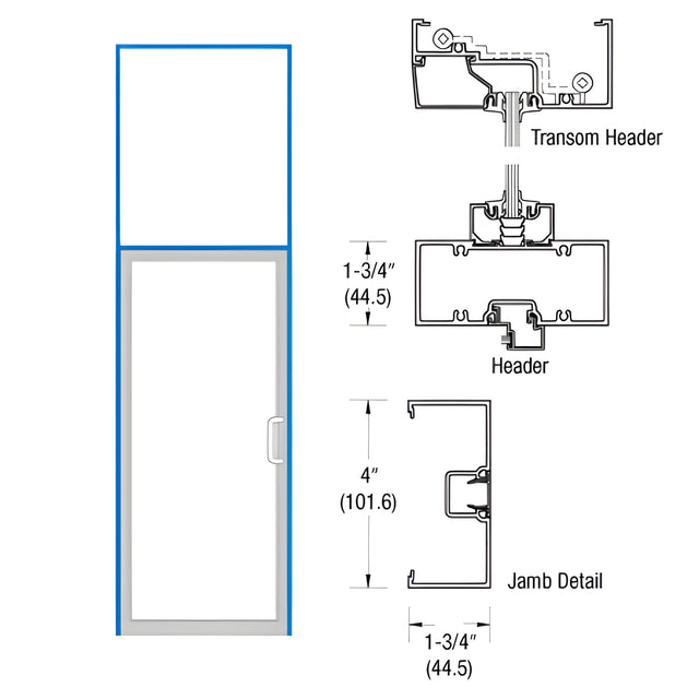 CRL-U.S. Aluminum Clear Anodized Right Hand Open Back Transom Frame for Single Door Offset Hung Surface Mount Closer with Concealed Panic Closer with Concealed Panic