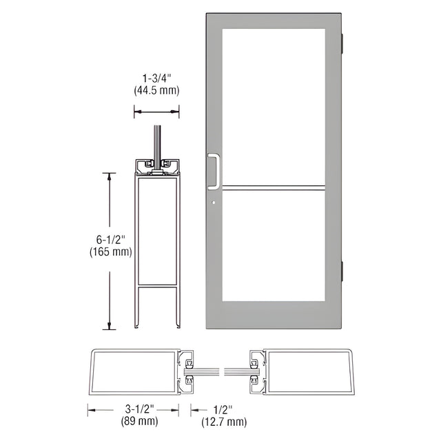 CRL-U.S. Aluminum Clear Anodized Series 400 Custom Single 36" x 84" Medium Stile Butt Hinge Entrance Door