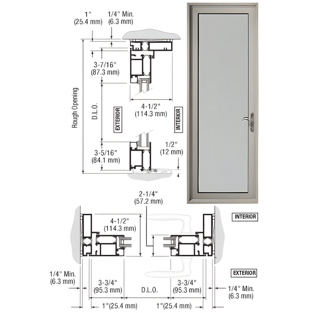 CRL-U.S. Aluminum Clear Anodized Series 900 Terrace Door Hinged Right Swing Out for 1" Glass
