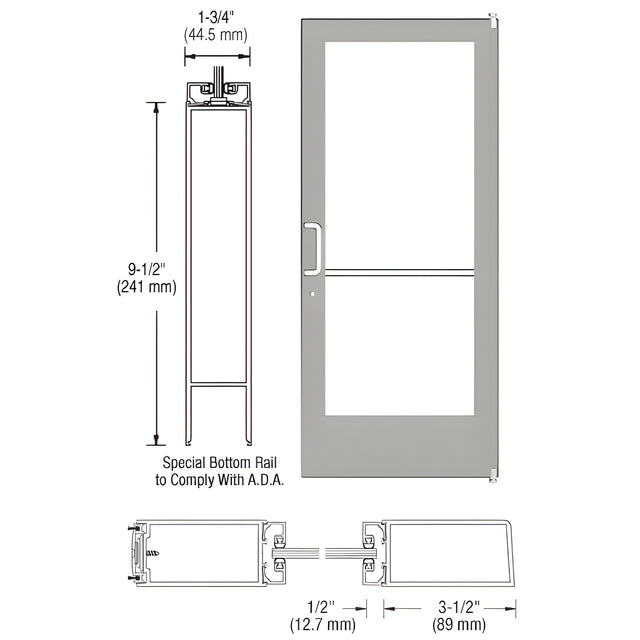 CRL-U.S. Aluminum Clear Anodized Single Active Leaf of Pair 36" x 84" Series 400 Medium Stile Left Side Latch Offset Pivot Entrance Door for Surface Mount Door Closer