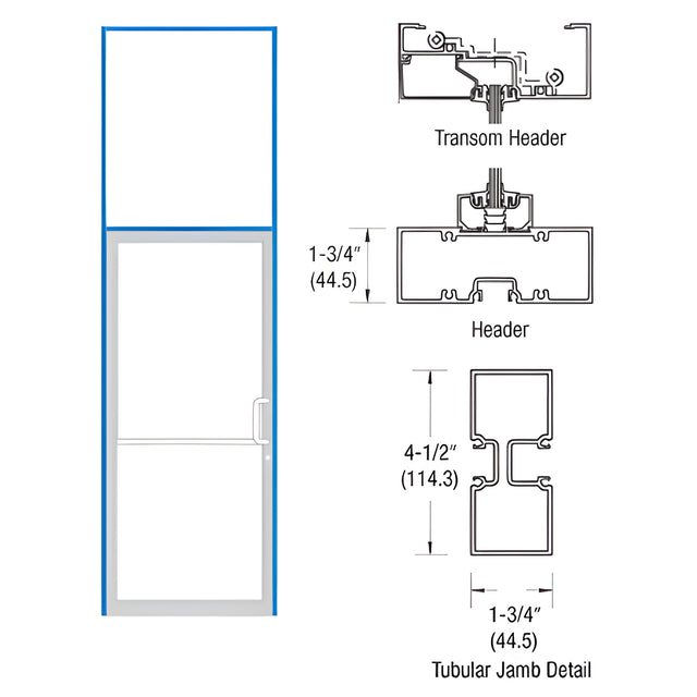 CRL-U.S. Aluminum Clear Anodized Single Door 39-1/2" x 126" 450 Series Left Hand Transom Frame