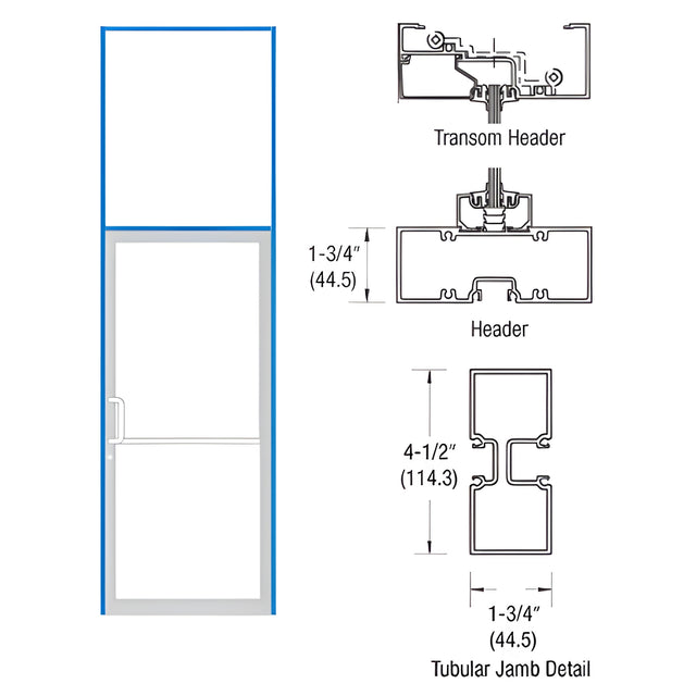 CRL-U.S. Aluminum Clear Anodized Single Door 39-1/2" x 126" 450 Series Right Hand Transom Frame