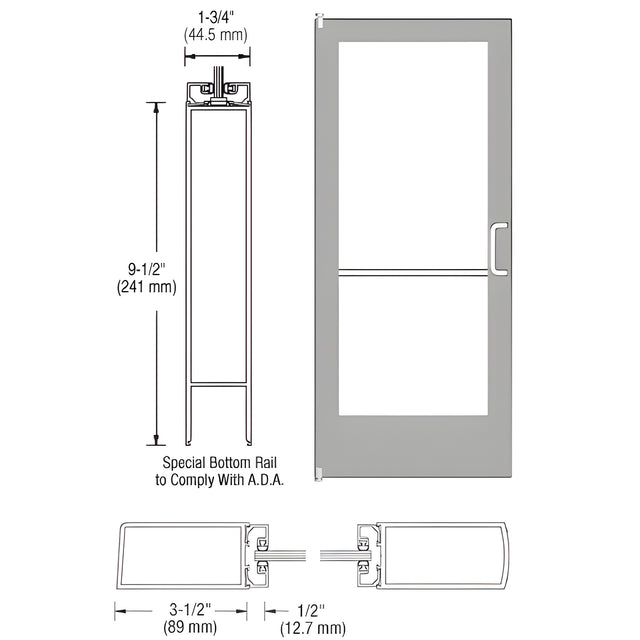 CRL-U.S. Aluminum Clear Anodized Single Inactive Leaf of Pair 36" x 84" Series 400 Medium Stile Right Side Latch Offset Pivot Entrance Door for Surface Mount Door Closer