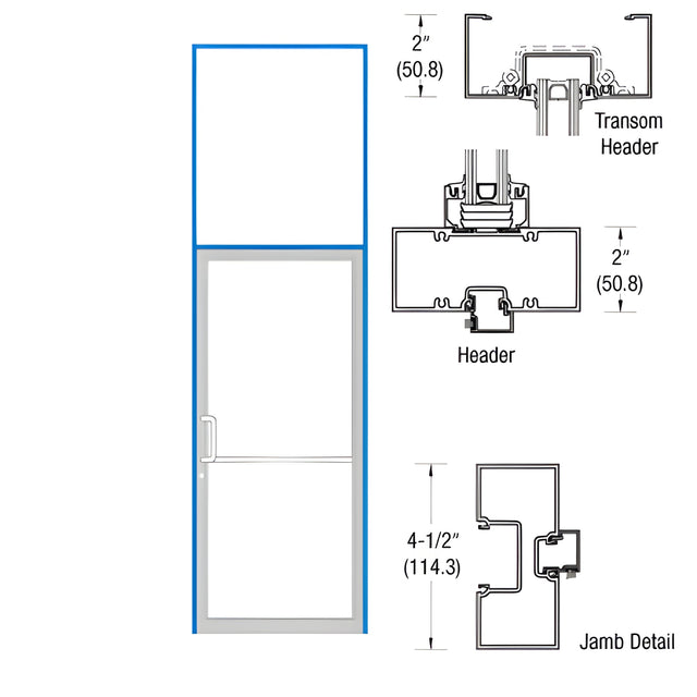 CRL-U.S. Aluminum Clear Anodized Transom Frame for Single Butt Hung Right Hand Door Using Surface Mount Closer