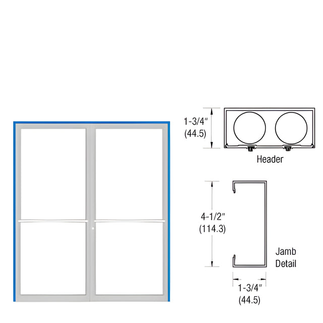 CRL-U.S. Aluminum Clear Anodized Up and Over Open Back Double Door Frame for Center Hung Overhead Closer