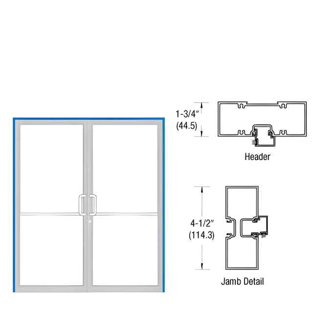 CRL-U.S. Aluminum Clear Anodized Up and Over Tubular Frame for Pair of Doors Offset Pivoted using Surface Closers