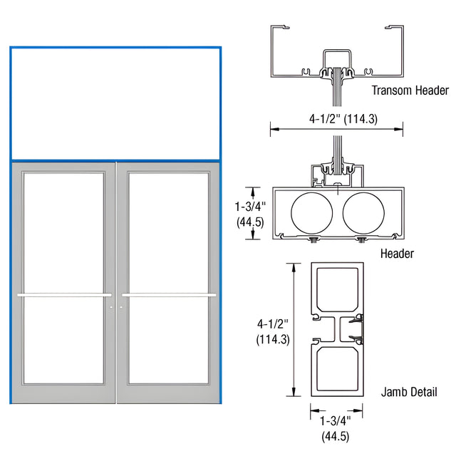 CRL-U.S. Aluminum Custom KYNAR® Paint 75-1/2" x 126" Series DF800 Tubular Center Hung Transom Frame Complete (2FT)