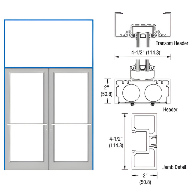 CRL-U.S. Aluminum Custom KYNAR® Paint 76" x 126" Series DF800 Tubular Center Hung Transom Frame Complete (2FT)