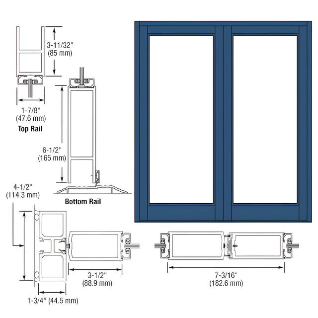 CRL-U.S. Aluminum Custom KYNAR® Paint Blank Pair Series 800 Durafront Medium Stile Center Hung Entrance Doors- No Prep