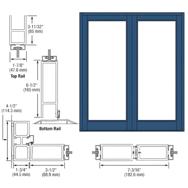 CRL-U.S. Aluminum Custom KYNAR® Paint Blank Pair Series 800 Durafront Medium Stile Offset Hung Entrance Doors- No Prep
