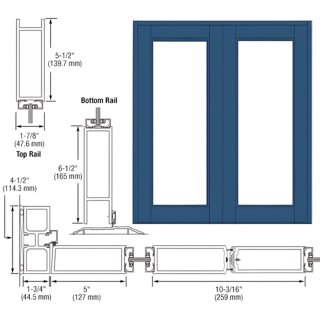 CRL-U.S. Aluminum Custom KYNAR® Paint Blank Pair Series 850 Durafront Wide Stile Offset Hung Entrance Doors - No Prep