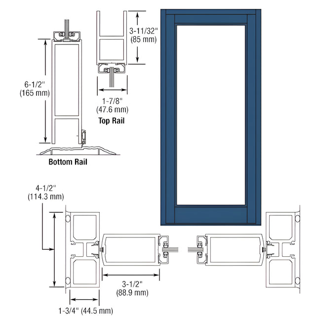 CRL-U.S. Aluminum Custom KYNAR® Paint Blank Single Series 800 Durafront Medium Stile Center Hung Entrance Door- No Prep