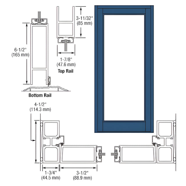 CRL-U.S. Aluminum Custom KYNAR® Paint Blank Single Series 800 Durafront Medium Stile Offset Hung Entrance Door- No Prep