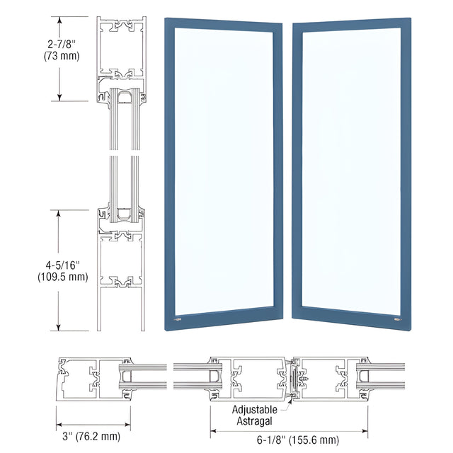 CRL-U.S. Aluminum Custom KYNAR® Paint Custom Blank Pair Series 250T Narrow Stile Offset Hung Thermal Entrance Doors - No Prep