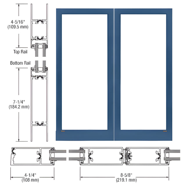 CRL-U.S. Aluminum Custom KYNAR® Paint Custom Blank Pair Series 400T Thermal Medium Stile Offset Hung Entrance Doors - No Prep