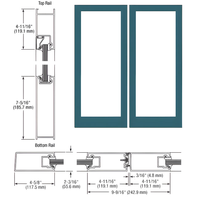 CRL-U.S. Aluminum Custom KYNAR® Paint Custom Blank Pair of Doors Series 400 Medium Stile Offset Hung-No Prep