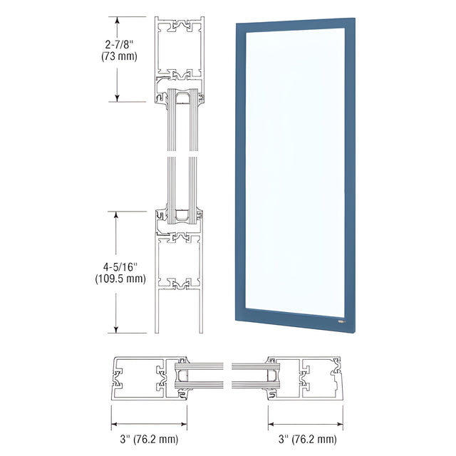 CRL-U.S. Aluminum Custom KYNAR® Paint Custom Blank Single Series 250T Narrow Stile Offset Hung Thermal Entrance Door - No Prep
