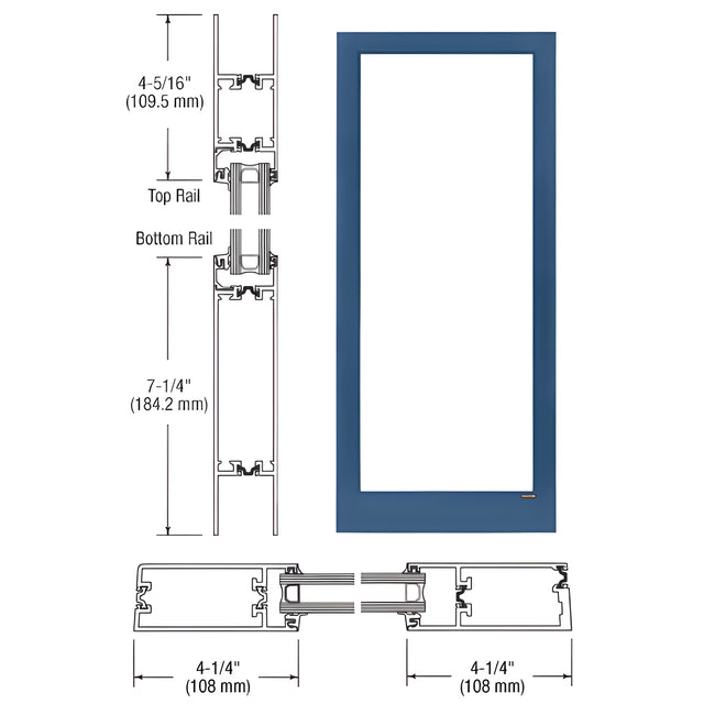 CRL-U.S. Aluminum Custom KYNAR® Paint Custom Blank Single Series 400T Thermal Medium Stile Offset Hung Entrance Door - No Prep
