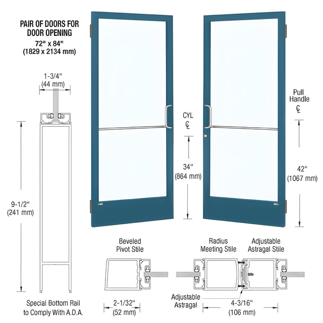 CRL-U.S. Aluminum Custom KYNAR® Paint Custom Pair 72" x 84" Series 250 Narrow Stile Butt Hinge Entrance Door