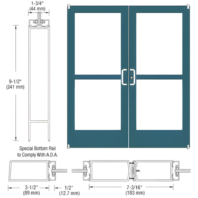CRL-U.S. Aluminum Custom KYNAR® Paint Custom Pair Series 400 Medium Stile Offset Pivot Entrance Doors With Panics for Surface Mount Door Closers