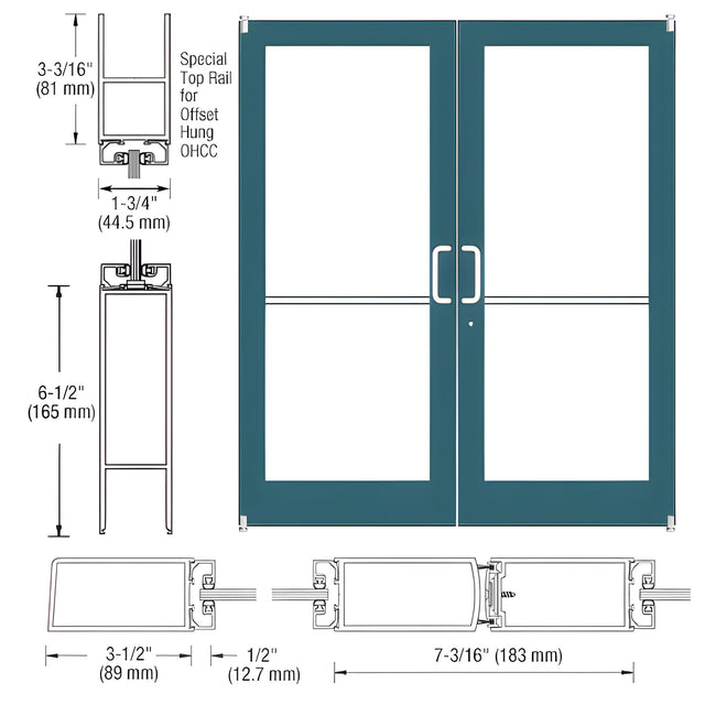 CRL-U.S. Aluminum Custom KYNAR® Paint Custom Pair Series 400 Medium Stile Offset Pivot Entrance Doors for Overhead Concealed Door Closers